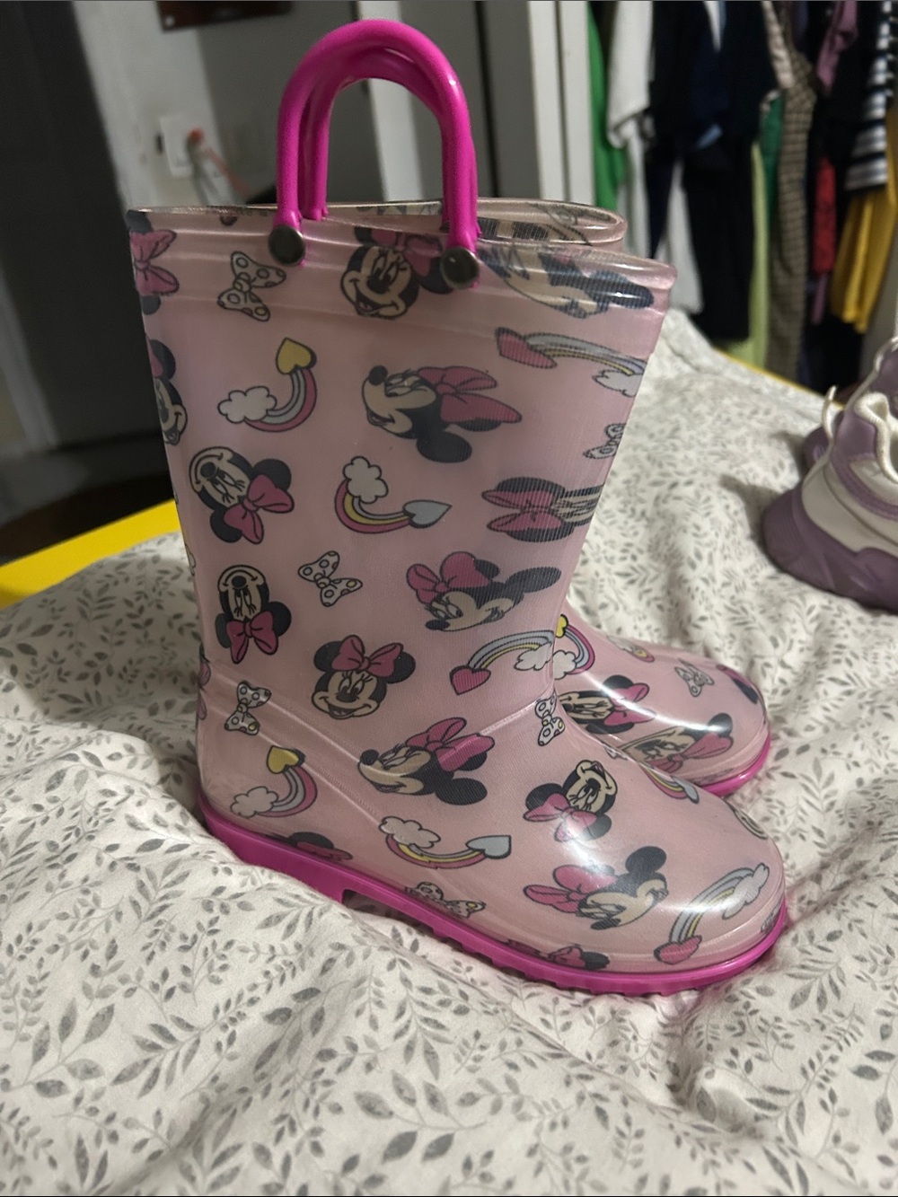 Disney Pink Minnie Mouse Rain Boots with Purple Accents